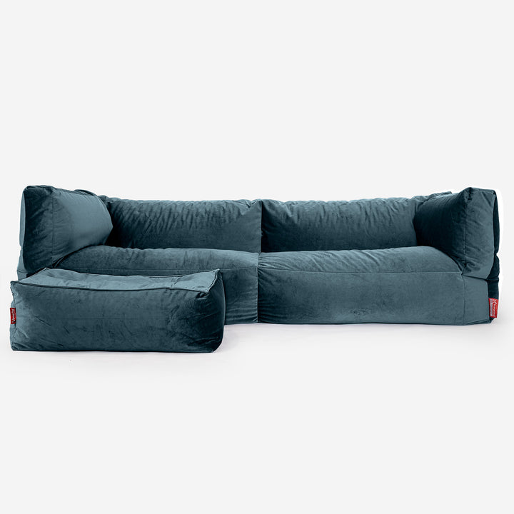 Albert Sækkestol Sofa 3 pers - Fløjl Turkis Blå 02