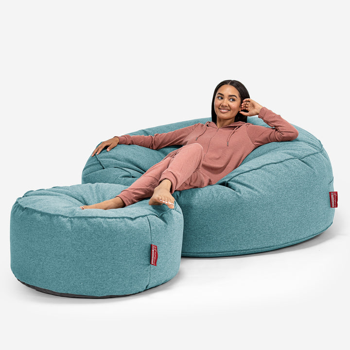 Kæmpe Sækkestol Sofa XXL 'Mega Mammut' - Interalli-uld Cyan 02